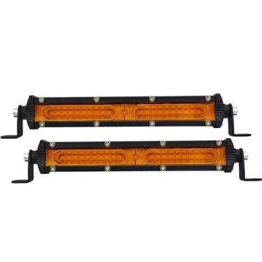 Imagem de Barra de luzes off-road ultra finas de LED amarelo de fileira única, 2 peças, à prova d'água, luzes de trabalho auxiliares de 17 cm, barra de luzes de grade adequada para motocicleta, caminhão, trator, quadriciclo, UTV, carrinho de golfe, barco, carros