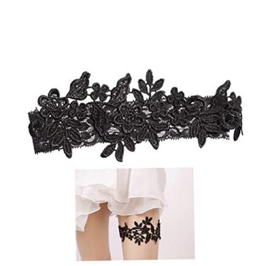 Imagem de TENDYCOCO 2 peças anéis de perna de casamento de flores moda feminina cachecol poncho para mulheres cintos femininos noiva, Preto, M