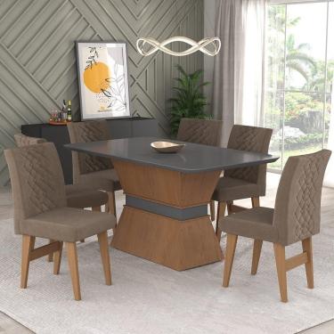 Imagem de Conjunto Mesa de Jantar 160 cm com 6 cadeiras Nairobi Multimóveis EX1011 Madeirado/Grafite/Castor