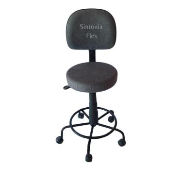 Imagem de Cadeira mocho secretaria - base de ferro e apoio de pé com rodízio suede cinza