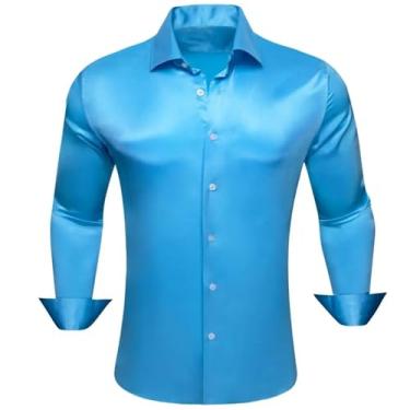 Imagem de Camisas masculinas de seda de designer de cetim roxo liso liso manga longa slim blusa masculina casual formal respirável, 0518, PP