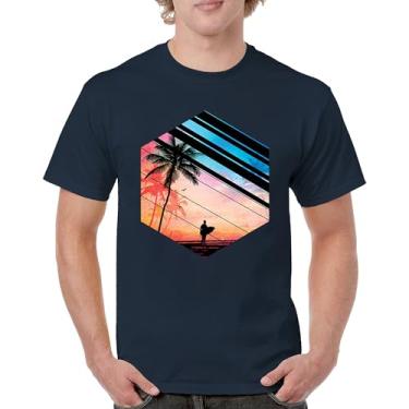 Imagem de Camiseta masculina Surfer Paradise Vintage Ocean Summer Surfing Wave Vacation Sea Beach Surfboard Peddle Boarding, Azul marinho, XXG