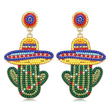 Imagem de Cinco De Mayo Brincos femininos coloridos com miçangas Fiesta Chill Brincos pendentes com letra de declaração brincos de gota do festival mexicano joias presentes, Zinco, Cristal