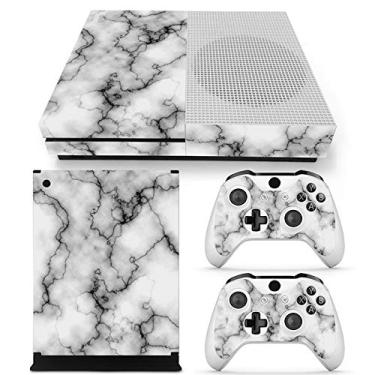 Imagem de Película de vinil protetora brilhante / capa adesiva para console Xbox One S Slim + 2 controles (mármore camuflado)