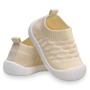 Imagem de Sapatos de primeira caminhada para bebês de 1 a 4 anos para crianças de 1 a 4 anos, sola macia, antiderrapante, malha de algodão, respirável, leve, material TPR sem cadarço, tênis para uso ao ar