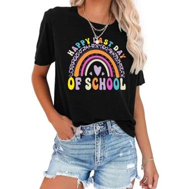 Imagem de LAZYCHILD Camiseta feminina Last Day of School com estampa de arco-íris para professor vida de professor formatura final de escola, Preto, GG