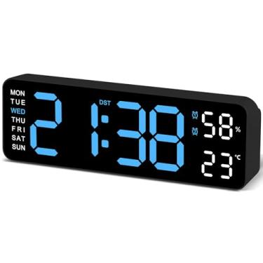 Imagem de JoFomp Relógio de parede digital com tela grande, relógios de parede LED de 23 cm para decoração de sala de estar, relógio digital com temperatura/DST/regulação automática/umidade/soneca - 12/24H,