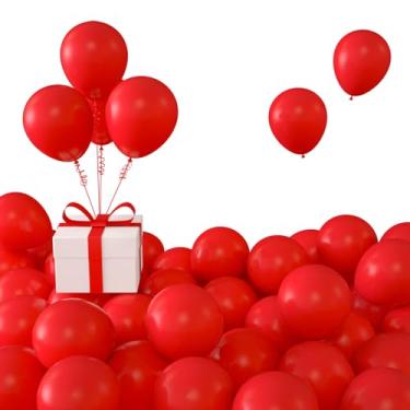 Imagem de KALOR Pacote com 100 balões vermelhos foscos de látex de 12,7 cm, balões de hélio para festa de aniversário, casamento, chá de bebê, suprimentos de decoração (vermelho)