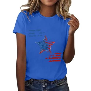 Imagem de Duobla Camiseta feminina moderna verão bandeira dos EUA 4th of July Memorial Day camiseta casual manga curta camiseta American Proud, A-2-azul, GG