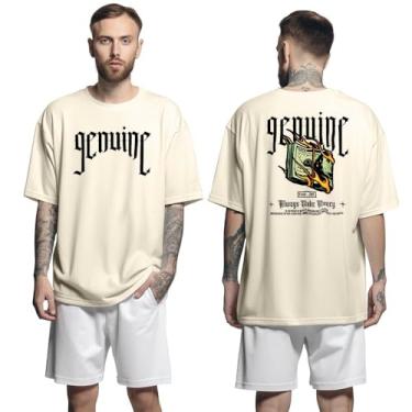 Imagem de Camisa Camiseta Oversized Streetwar Genuine Grit Masculina Larga 100% Algodão 30.1 Always Make Money - Bege - G