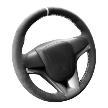 Imagem de Alfanxi Capa de volante Alcantara costurada à mão compatível com Chevrolet Cruze Aveo Orlando Holden Cruze Ravon R4 (faixa branca)