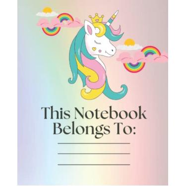 Imagem de Caderno de composição pautada ampla colorido arco-íris unicórnio diário estético: diário, organizador, bloco de esboço, caderno de matemática