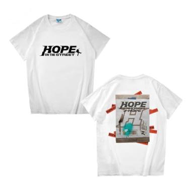 Imagem de J-Hope Camiseta estampada K-pop Support Camiseta algodão gola redonda manga curta, B Branco, G