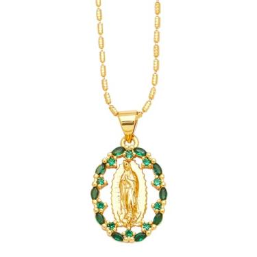 Imagem de PTGMH Colar de joia religiosa ajustável virgem maria para mulheres, madrinha, pingente oval de resina que brilha no escuro, presentes religiosos modernos, 3*2, Resina, Zircão