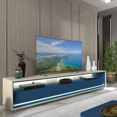 Imagem de Rack para TV Requinte 212 com LED Rodízios Off White Azul Royal - Gelius