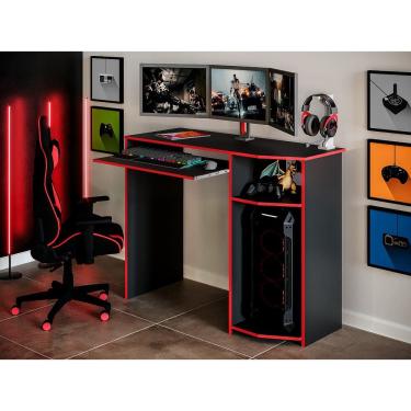 Imagem de Mesa Escrivaninha Gamer Preto e Vermelho c/ Suporte de Teclado