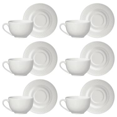 Imagem de Conjunto de 6 Xícaras de Chá com Pires em Cerâmica Satin White 250ml - Alleanza