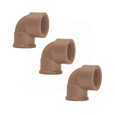 Imagem de Kit 3 Joelho Cotovelo 90º Soldável Rosca 25Mmx1/2`` Marrom