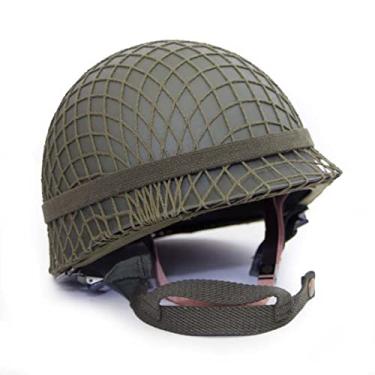 Imagem de Capacete militar WW2 US M1 com alça de olho de gato, equipamento da Segunda Guerra Mundial, conchas duplas feitas em aço, reprodução verde
