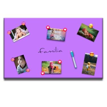 Imagem de Painel Mural de Fotos e Recados - Mural Magnetico - 40x60 Quadro Branco Colorido/Lousa +12 Imãs e Caneta (Lilás)