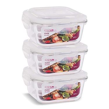 Imagem de Conjunto 3 Potes Vidro Hermético Trava Quadrado 520ml Marmita