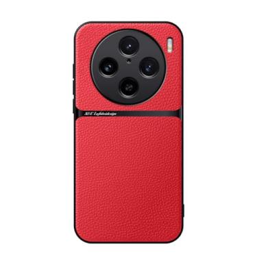 Imagem de Kepuch Capa para Vivo X100 Pro - Litchi Grano Case Placa de Metal Embutida - Vermelho
