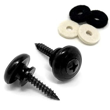 Imagem de Vintage Forge Botões de alça de violão, cabeça de cogumelo preto para guitarra e baixo (2) com parafusos e arruelas de feltro, ajuste universal para Ibanez, ESP, Schecter, Jackson e mais SB110-BLK
