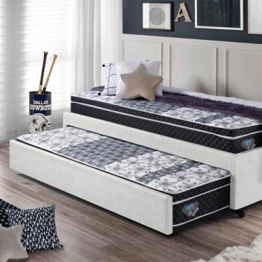 Imagem de Bicama Box Solteiro Branco 88x188 com Dois Colchões GranSleep Ecoflex 