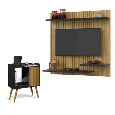 Imagem de Painel 32" Madri Ripado + Aparador Buffet Linus Cor Preto / Ripado - Q