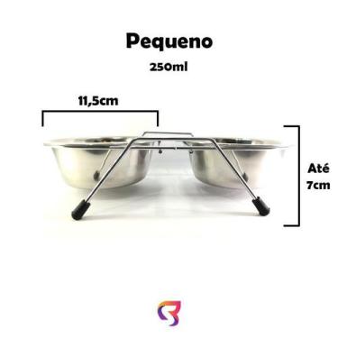 Imagem de Comedouro Tigela Inox Duplo - Para Cão e Gato Pequeno - Seu Bichano