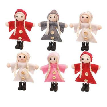 Imagem de Kit 6 Bonecas Menina Vestido Tranças Feltro Enfeite de Natal - MultiA