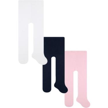 Imagem de Kit 3 Meia Calça Lisas Bebê Algodão Selene 9000, P, Rosa, Feminino