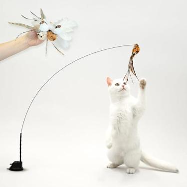 Imagem de Leo's Paw Conjunto de brinquedos interativos para gatos com simulação de pássaros, penas coloridas realistas, sinos na varinha, base de sucção autosegurante estimulante na vida real,