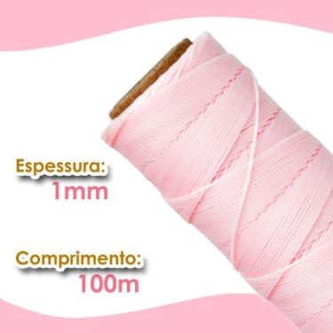 Imagem de Cordão Encerado 1mm - Fio Cordone Rosa Claro - 100 Metros - Nybc