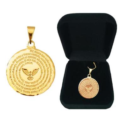 Imagem de Pingente Medalha Divino Espírito Santo Religioso Frase Pai Nosso Semij