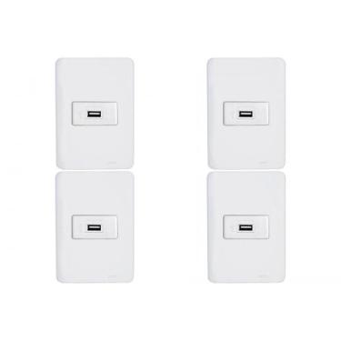 Imagem de Kit C/4 - Conjunto Perlex Aros 4X2 Branco Com Placa(1Toma...