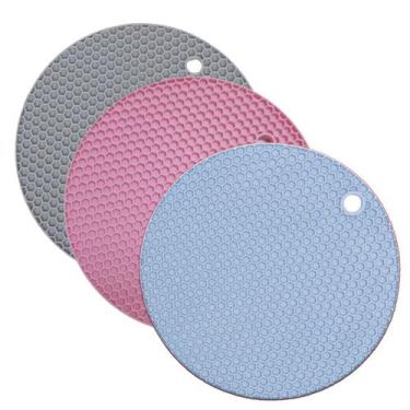 Imagem de kit 3 Descanso de panela prato redondo de silicone luva forno apoio Pr