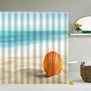Imagem de Praia Mar Palmeiras Cortinas de Chuveiro Cenário Cortinas de Banheiro Impermeáveis Com Ganchos Decoração de Casa Tela de Banho Lavável,sy1759,W300xH180cm