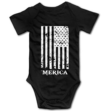 Imagem de OASCUVER Macacão de manga curta para bebês meninos e meninas Flag of Merica, Preto, Newborn