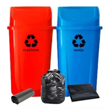 Imagem de Kit 2 Lixeiras Para Coleta Seletiva De 60l Com Saco De Lixo - JSN, Ver