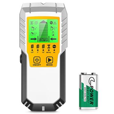 Imagem de Scanner de parede – Detector de parede 5 em 1 atualizado, sensor de pino de metal de madeira, sensor eletrônico, localizador de viga de tubo, localizador central de borda para fios AC, vigas de madeira de metal com visor LCD