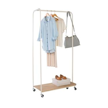 Imagem de Rack de roupas Honey Can Do, Rack de roupas com prateleira de madeira, independente, rack de roupas fácil de montar, resistente de metal em pé, solução de armazenamento de espaço pequeno, com