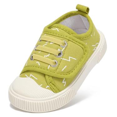 Imagem de Abertina Tênis infantil de lona para meninos e meninas, leve, sem cadarço, Verde, 10 Toddler