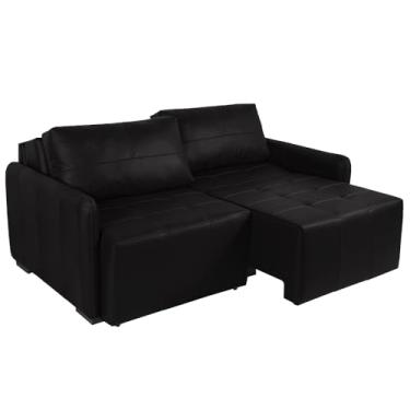 Imagem de Sofá Decorativo 4 Lugares Sala de Estar 260cm Reclinável e Retrátil Kassandra Couro Preto G34 - Gran Belo