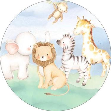 Imagem de Painel De Festa Redondo 1,50x1,50 - Aquarela Safari Animais 013 - Via 