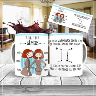 Imagem de Xícara Branca Porcelana Signo Gêmeos + Caixinha - RYLLO