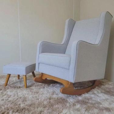 Imagem de Poltrona Amamentação Aquila Balanço Com Puff Linho Cinza Claro - Estof