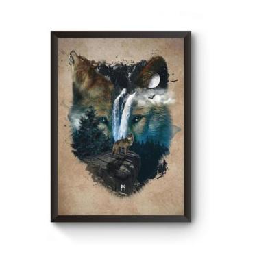Imagem de Poster Moldurado Lobo Animal Surreal Quadro - Fanarte