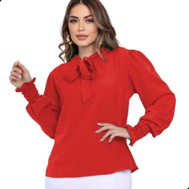 Imagem de Blusa Social Feminina Manga Longa Bufante com Gola de Laço - G-Store, 