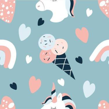 Imagem de Papel De Parede Baby Unicórnio Com Fundo Azul - 3,30x0,50m - DEKAL DEC